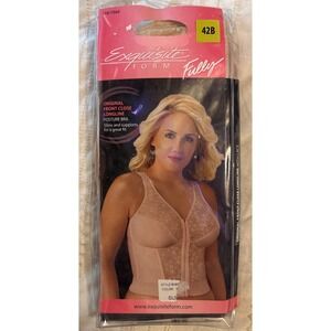 NEW Exquisite Form Fully Full Figure‎ Beige Front Close Posture Bra, 42B